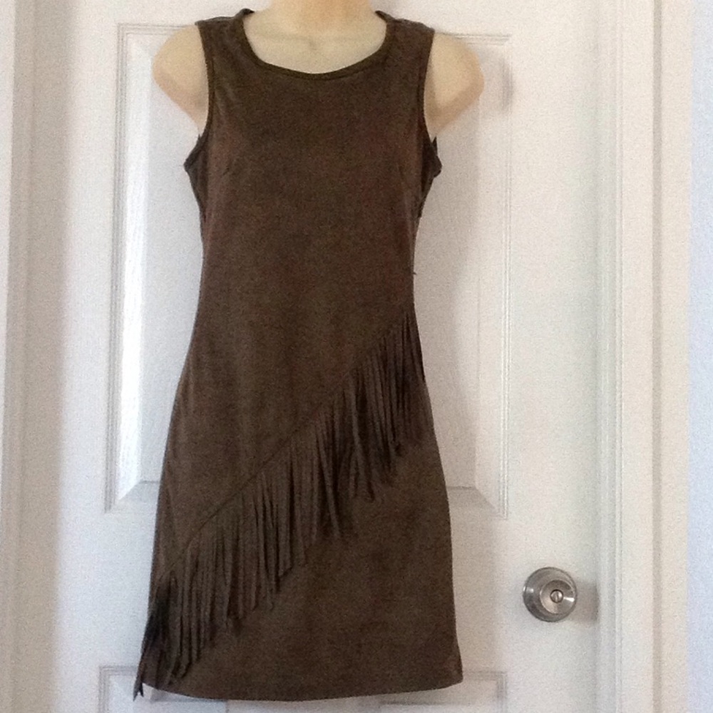 Faux Suede Fringe Dress